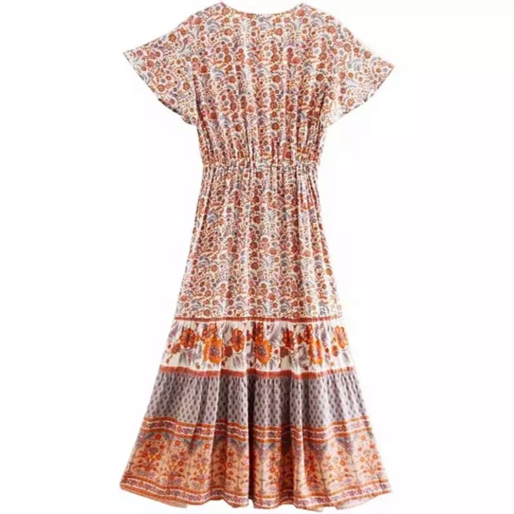 Boho Gypsy Short Flutter Sleeve Floral Dress - Picture 5 of 5